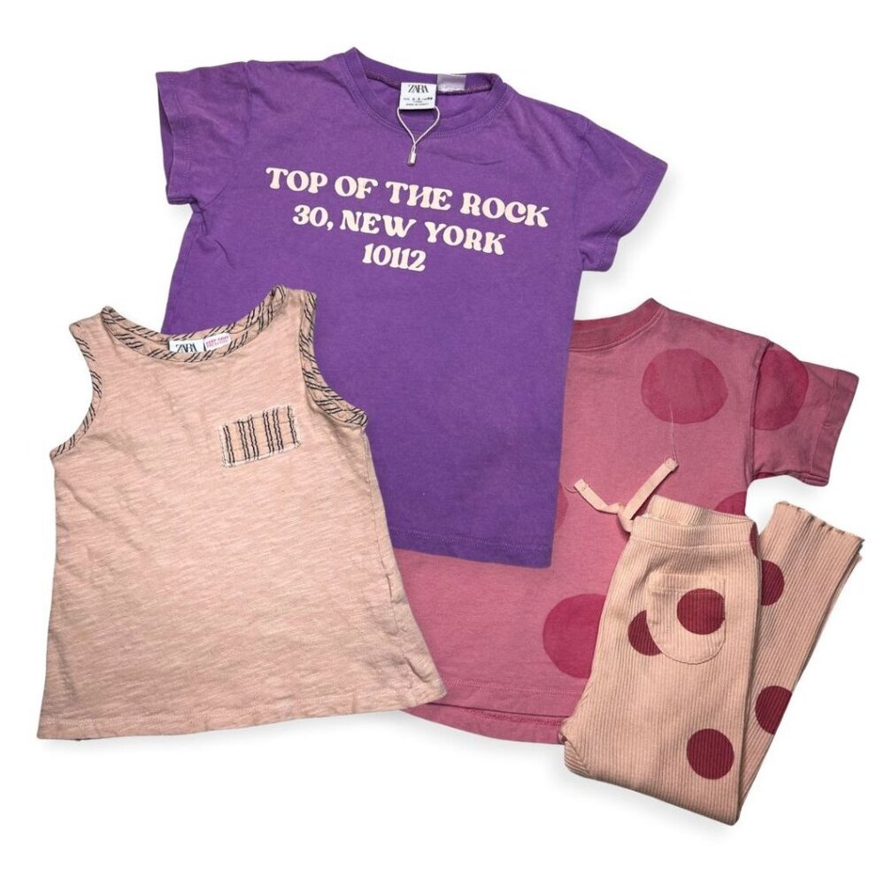 ZARA Toddler 2T-3T Tops & Pajama Bundle Girls Graphic Tee Colorful Polka Dot